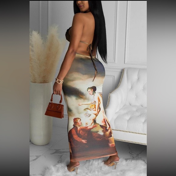 Renaissance Print Cut Out Maxi Dress - Picture 2 of 3